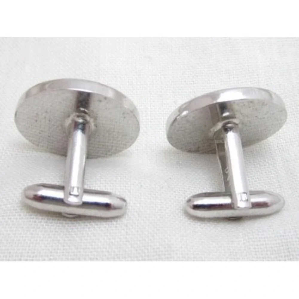Vintage Silver Plated Black Cabochon Signed Hickok Cufflinks‎ Men's Jewelry